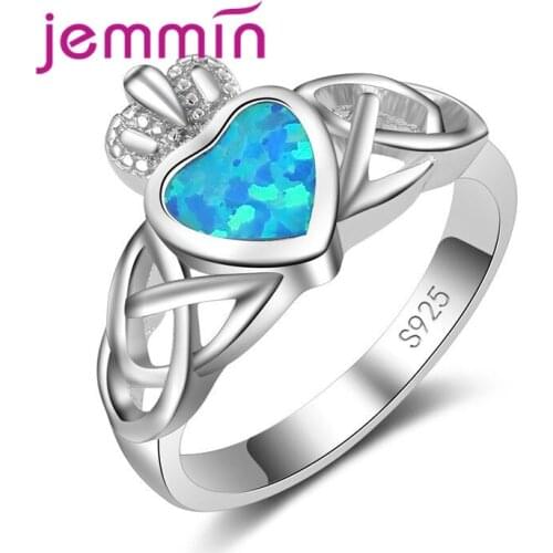 Heart Shaped Blue Fire Opal Rings for Women Wedding 925 Sterling Silver Jewelry Ring Bague Bijoux
