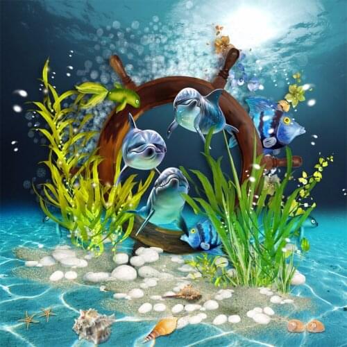 Custom Curtain Blackout Curtain Fabric Dolphin Ocean Floor Curtains For Bedroom Curtain For Bathroom Kitchen