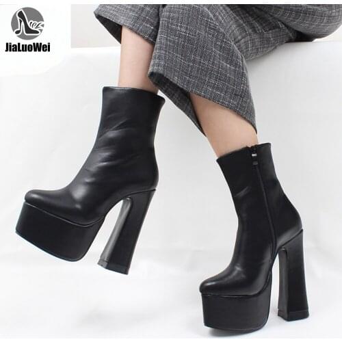 Western Ankle Boots For Women 15CM High Heel Platform Round toe ZIP Sexy Ladies Party Club Boots Size 36-46
