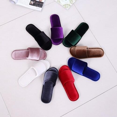 Four Seasons Womens Home Plush Slippers Fashion Autumn and Winter Indoor Warm Shoes Pure Color Cotton Slippers