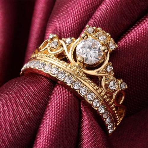 Royal Party Accessories 18K Golden Women Jewelry G/P Imperial Crown Wedding Ring Fashion Womens Girl Jewelry Rings Size 6-10