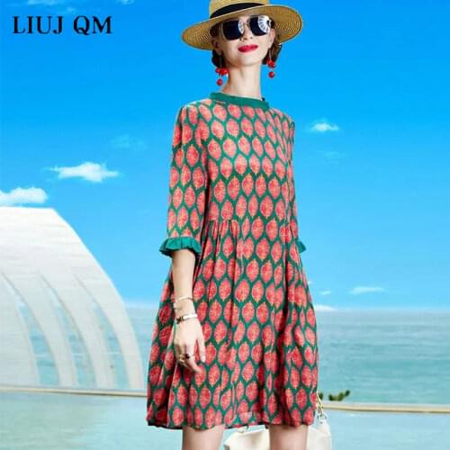 2021 New Plus size Summer Mini Dress O neck Loose Casual Printing Dress For Women Vintage Beach Dresses Short sleeve vestidos