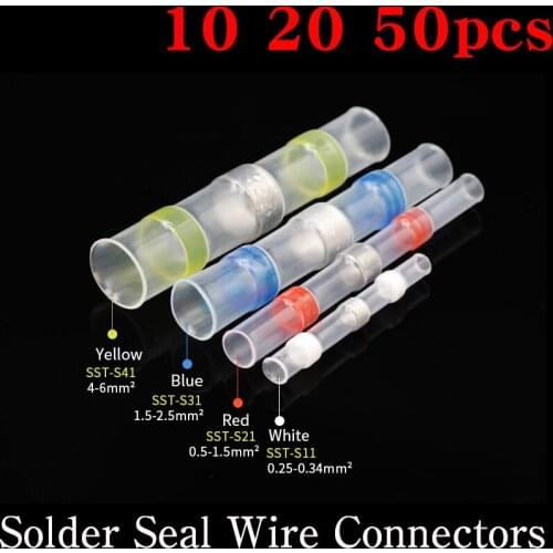 10/20/50pcs Solder Seal Wire Connectors Heat Shrink Butt Connectors Insulated Waterproof Electrical Terminals for car boat Home