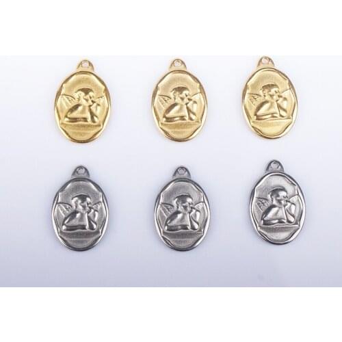 100% Stainless Steel Angel Charm Pendant For Jewelry Making Gold/Silver Color Metal Angel Charms Wholesale 10pcs