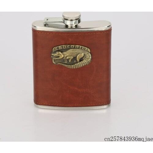 20pcs 8oz Animal Embossing Hip Flask Moscow Whisky Flagon PU Leather Wrapping Alcohol Bottles Stainless Steel
