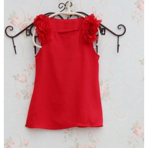 2017 Summer Baby Teenage Big Girls Blouse Fashionable Shirts For Kids Children Chiffon Flower Sleeveless Girl Tan Tops JW1040A