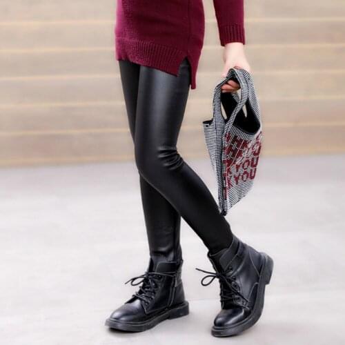 2020 Skinny Baby Imitation Leather Pants Children Plush Thickening Autumn Winter New Wear Leggings 3-8 Year Black Red Navy Blue
