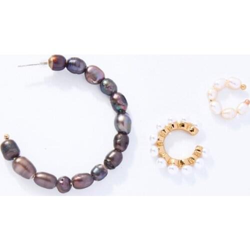 3 Size C Shape Ear Cuff Cultured Pearls Tahiti Black Single Ear Bones Clip Women Fashion Punk Cool Jewelry Wholesale