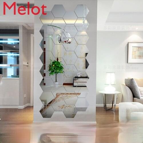 3D Mirror Sticker Hexagonal Acrylic Mirror Self-Adhesive Living Room Home Decoration Simple