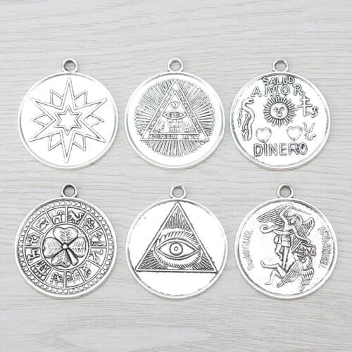 6 x Tibetan Silver Large Tetragrammaton Pentagram Charms Pendants Wiccan Pagan for Necklace Jewelry Making 35mm