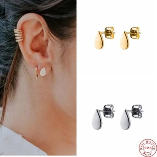 Aide 925 Sterling Silver Gold Elegant Water Drop Stud Earrings For Women Girls Fashion Geometric Cute Small Earring Jewelry Gift