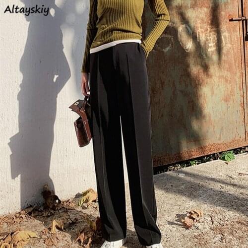 Pants Women Solid Straight Minimalist All-match High Waist Loose Harajuku Female Casual Basic Trousers Spring New Trendy Cozy