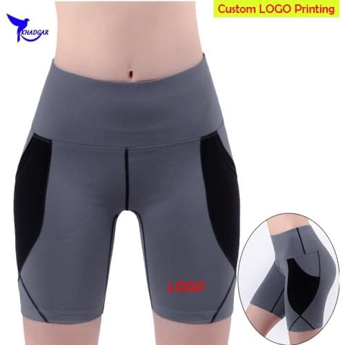 Quick-dry Women High Waist Cycling Running Tights Custom LOGO Push Up Side Pocket Yoga Sports Shorts Gym Fitness Short Leggings