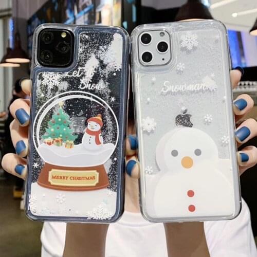 Christmas Snowflake Quicksand Dynamic Liquid Phone Case for iPhone 7 8 Plus X XS XR XS MAX 11 PRO MAX SE 2020 Christmas Cover