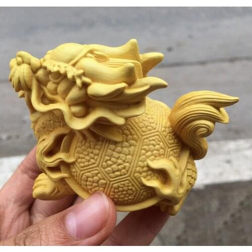 Wooden dragon tortoise mascot sculpture statue Hand carved solid wood God beast Dragon tortoise Home decoration figurines