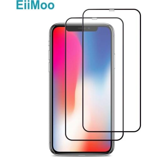 EiiMoo 2PCS Tempered Phone Glass For iPhone X XR XS Max Glass Full Cover For iPhone 7 8 6s 6 Plus 11 Pro Max Screen Protector HD