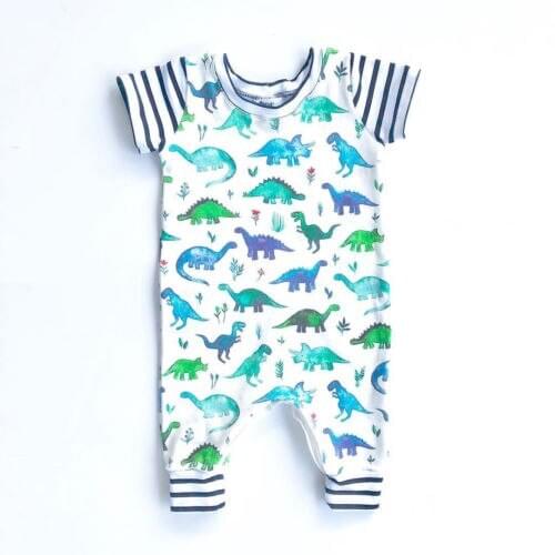 Baby Boys Kids Cotton Clothes Cartoon Dinosaur Short Sleeve Cotton Romper Outfits Jumpsuit New