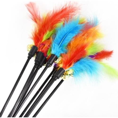 1pcs Cat Toys Cats Stick Feather With Small Bell Natural Safety Interactive Cats Toy Pet Supplies Random Color Gift