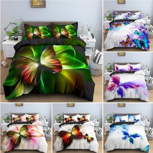 3D Watercolor Butterfly Pattern Bedding Set Soft Luxury Duvet Cover For Bedroom Decor King Twin Single Size Bedclothes 2/3PCS