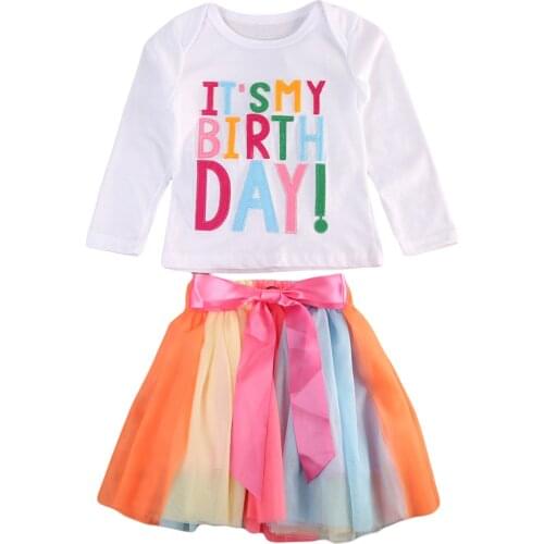 1-6Y Kids Baby Girl Clothes sets Long sleeve T-shirt + Colorful Tutu Lace Skirt Outfit Sets Girls Birthday Princess Clothes