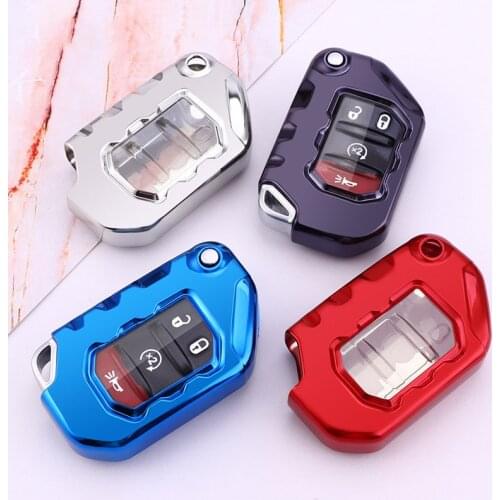 Leather Car Key Cover Case for Jeep Wrangler JL 2018 2019 Folding Key Shell Protecor 3 Buttons FOB Auto Accessories