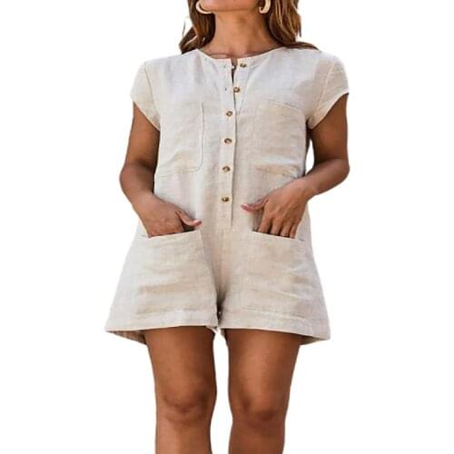 2020 summer new fashion short-sleeved round neck tooling jumpsuit shorts casual waist slimming jumpsuit