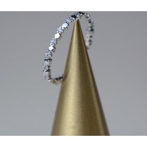 Cute Super Thin Silver Plated CZ Zircon Star Rings Wedding Engagement Party Gifts For Women Lady Girl Lovers Rings Fine Jewelry