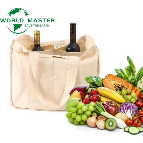 World Master Reusable Grocery Shopping Bags Large Heavy Duty Canvas Grocery Tote Bags For Fruit Vegetable Red Wine Shop Bag