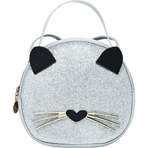Fashion Womens Cartoon Cats Handbags Female Solid Color Leather Sequin Shoulder Messenger Bag Ladies Shopping Crossbody Bags