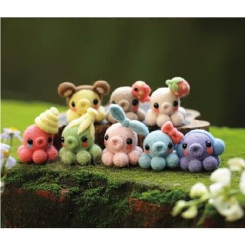Cute octopus cartoon animal set wool needlepoint kit wool felt needle felting decoration craft needlecraft DIY handmade