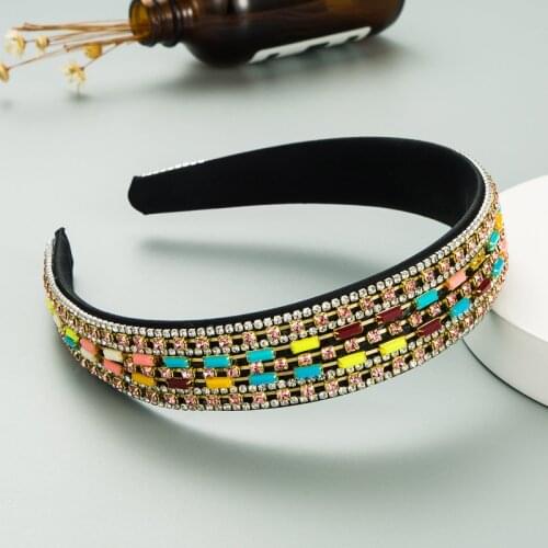2021 Baroque Padded Headband Rainbow Flower Crystal Beaded Hairband for Women Head Bezel Hair Hoop Rhinestone Pearl Headbands