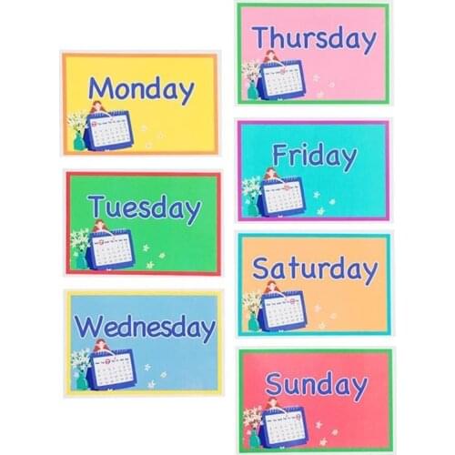 7pcs Montessori Baby English Learning Cards Cartoon Week Flash Cards For Children Early Educational Toy Memory Game For Kids