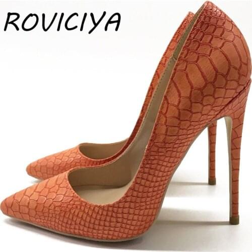 Orange Shoes Women Pumps 12cm High Heels Fashion Wedding Shoes Pointed Toe Sexy Party Shoes For Women YG020 ROVICIYA