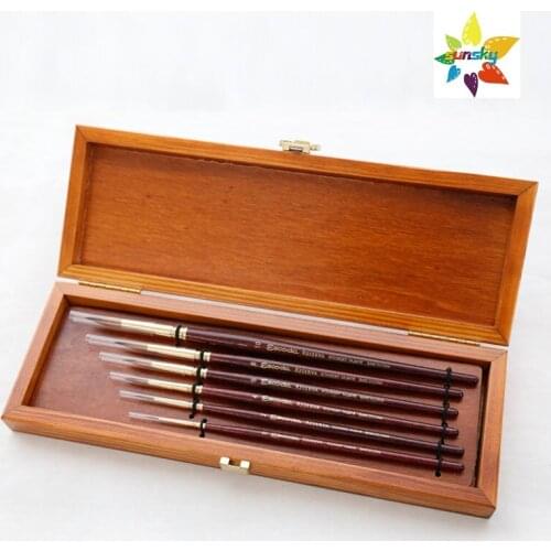 Original Spain ESCODA 1200 Mink hair watercolor pen pointed/round head 6pcs 0-2-4-6-8-10,Wooden gift box set Art supplies