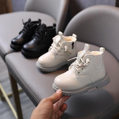 Autumn Winter Plus Velvet Warm Martin Boots Kids Shoes for Girl Solid Color Fashion Snow Boots PU Leather Children Boys Shoes