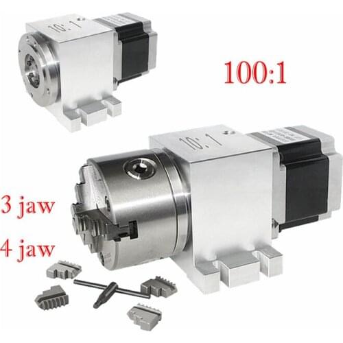 3 4 Jaw Planetary Gear 4th Rotary Axis 100mm Chuck A Axis Speed Reducing Ratio 10:1 for CNC Router Engraver Machine