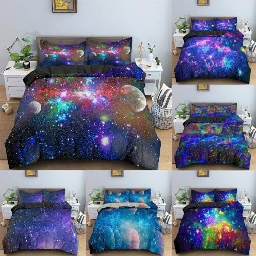 Starry Sky Series Bedding Comforter Cover Set Space Galaxy Planet Printed Duvet Quilt Cover With Pillowcase Single/Double Bed
