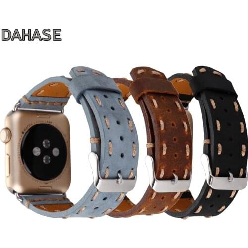 Vintage Handmade Genuine Leather Watch Band for Apple Watch Series 1/2/3/4/5/6 Strap Thread Bracelet iWatch 38/42mm 40/44mm Band