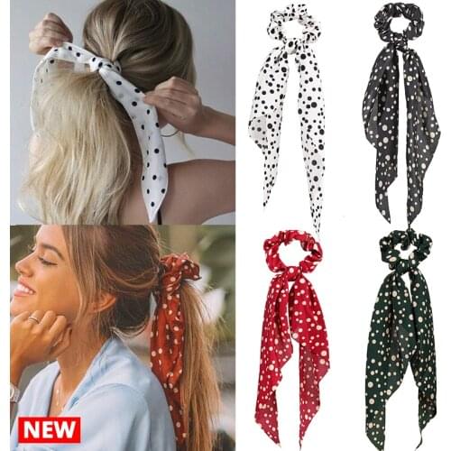 4 Color Fashion Scarf Hair Tie Scrunchies For Women White Black Red Solid Long Hair Ribbon Elastic Hair Bands Hair Accessories