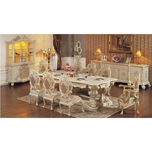 European style luxury dining room set solid wood antique white dining room furniture