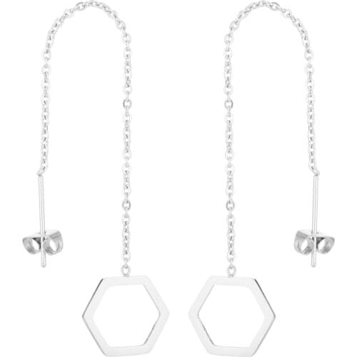 Simple Hexagon Earrings Long Line Thread Piercing Earrings For Teens Girl Geometrical Accessories Mujer Stainless Steel Jewelry