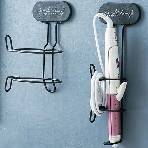Curling Iron Wall-Mount Hair Dryer Holder Hair Straightener Rack Metal Simple Blow Dryer Storage Bathroom Hair Dryer Shelf