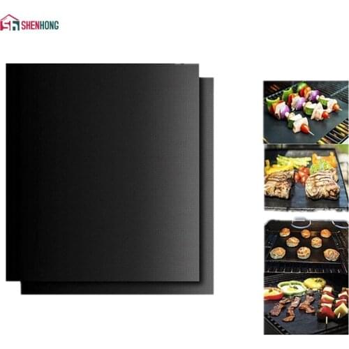 SHENHONG 2pcs/lot 0.2mm Thick ptfe Barbecue Grill Mat 33*40cm non-stick Reusable BBQ Grill Mats Sheet Grill Foil BBQ Liner
