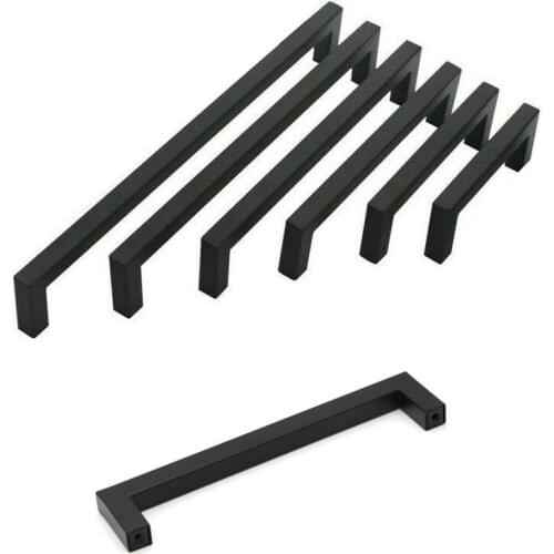 Modern Square Black Cabinet Handle Furniture Hardware Stainless Steel Kitchen Door Knobs Cupboard Wardrobe Drawer Pulls