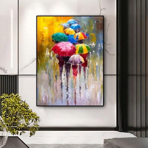 Modern Nordic Abstract Landscape Posters and Prints on Canvas Painting Crowd with umbrellas Pictures for Living Room Home Decor