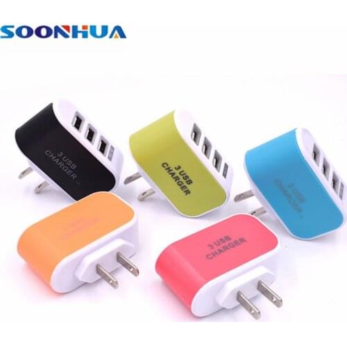 SOONHUA 3 USB Ports Universal Wall Charger Adapter For Mobile Phone Charger 5V1A Charging EU US Plug for iPhone Xiaomi Tablet