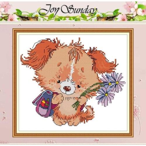 A dog with flower Counted Cross Stitch 11CT Printed 14CT Cross Stitch Sets wholesale Cross-stitch Kits Embroidery Needlework