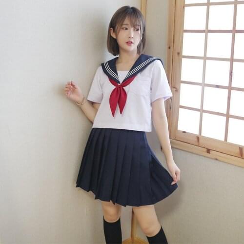 Japanese College Student School Uniform for Women Girls Skirt White Tops Set Cosplay Costume Korean Sailor JK Uniforms C50153AD