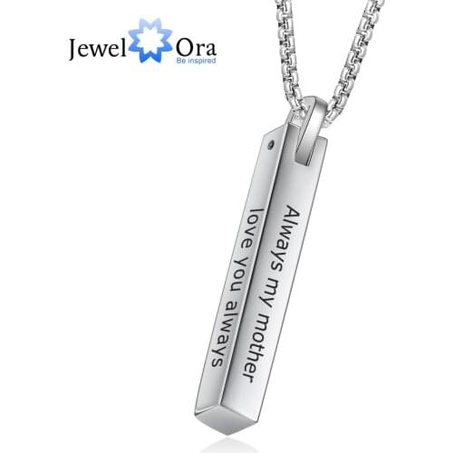 JewelOra Stainless Steel Personalized Engraving 4 Sides Pendant Necklaces for Women Customized Name Bar Necklace Gifts for Wife