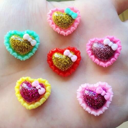 Mix 20mm 12pcs Shiny Resin heart Flat Back Cabochon for Hair Bow Center A05A